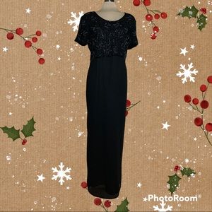 Lori Luxury. Black Maxi Embellished  beaded Cocktail  Dress Size M